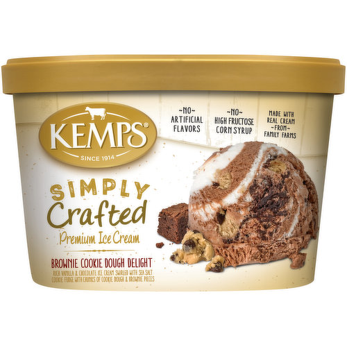 Kemps Simply Crafted Ice Cream, Premium, Brownie Cookie Dough Delight