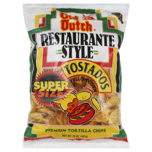 Restaurante style. 0 grams trans fat. Yellow corn. No preservatives. Feed a bunch. Super size. Yellow corn tostados. Extra crunch. For munch or lunch!