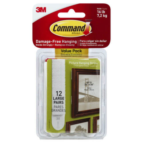 Command Hanging Strips, Picture, Large, Value Pack - 12 pairs