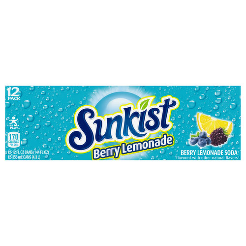 Sunkist Soda, Berry Lemonade, 12 Pack