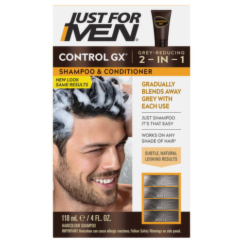 Just For Men Control GX Haircolour Shampoo and Conditioner, Grey Reducing, 2 in 1