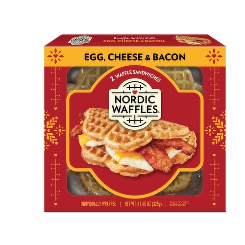 Nordic Waffles Waffle Sandwiches, Egg + Bacon Cheddar