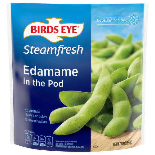 No artificial flavors. Per 3/4 Cup: 90 calories; 0 g sat. Fat (0% DV); 20 mg sodium (1% DV); 2 g total sugars. No artificial colors. No preservatives. Cooks in the bag. This side up. Lay flat when microwaving. www.birdseye.com. how2recycle.info. SmartLabel: Scan or call 1-888-327-9060 for more food information. Questions or comments, visit us at www.birdseye.com or call 1-888-327-9060.