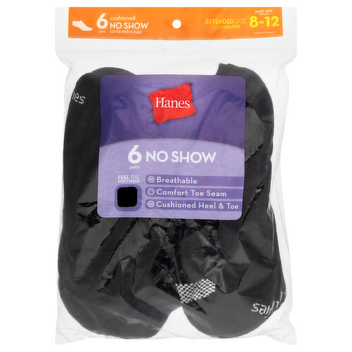 Hanes Women's Extended Size Cushioned 10pk Crew Socks - Black 8-12