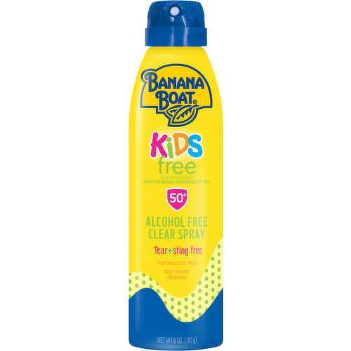 Banana Boat Clear Sunscreen Spray, UVA/UVB Broad Spectrum SPF 50+, Kids Free