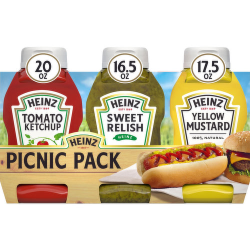 Heinz Tomato Ketchup, Sweet Relish & 100% Natural Yellow Mustard Picnic Variety Pack