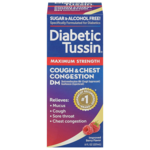 Diabetic Tussin Cough & Chest Congestion DM, Maximum Strength, Berry Flavor