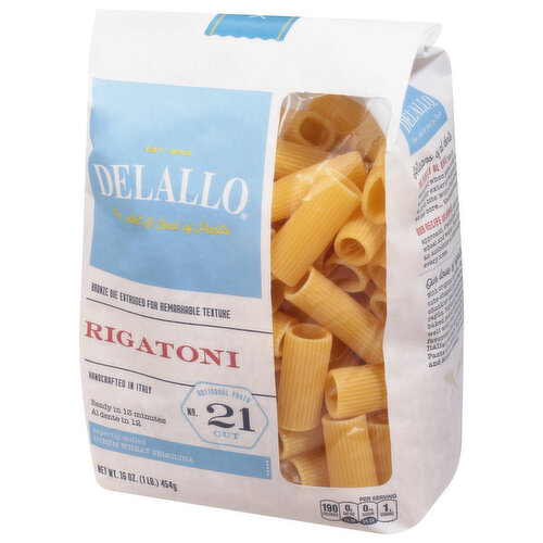 Delallo Pasta, Rigatoni, No. 21 Cut