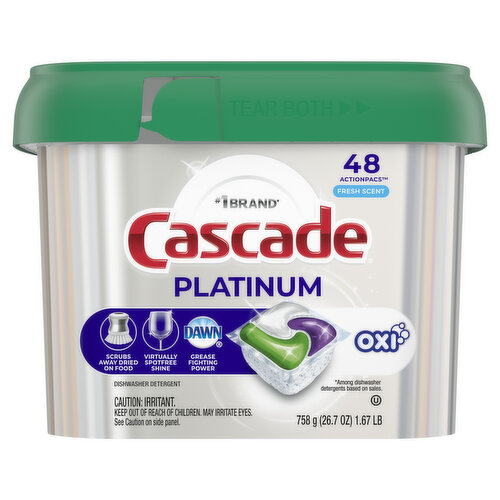 Cascade Cascade Platinum + Oxi Dishwasher Pods, Fresh, 48 Count