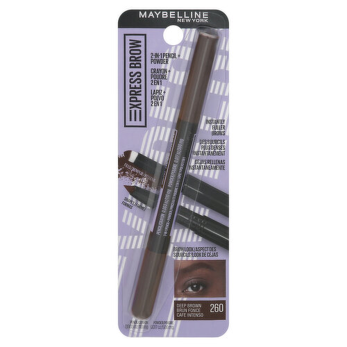 Maybelline Express Brow Pencil + Powder, 2-in-1, Deep Brown 260