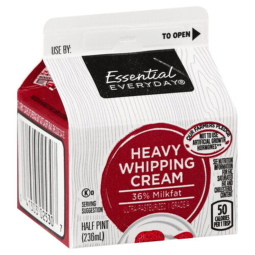 50 calories per 1 tbsp. See nutrition information for fat, saturated fat and cholesterol content. Ultra-pasteurized. Our farmers pledge. Not to use artificial growth hormones (no significant difference has been shown between milk derived from rBST-treated and non-rBST-treated cows). Processed and packaged at plant stamped on container. Grade A. essentialeveryday.com. Product of USA.