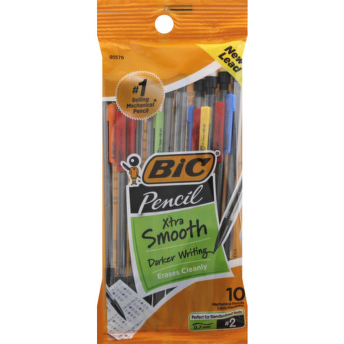 Darker writing. Erases cleanly. New lead. Perfect for standardized tests. No. 1 selling mechanical pencil (Source: The NPD Group, Inc./Retail Tracking Service/US Actual Unit Sales (Retail & Commercial Combined)Jan - Dec 2017). Always ready, sharp and accurate BIC no. 2 Mechanical Pencils are the smart choice at test time. Lead advances quickly and easily. Smoother, darker writing. Smooth writing lead does not smudge and erases cleanly. BIC Performance Policy (U.S. and Canada): If you are not satisfied with the performance of this product, please return it to BIC and we will gladly replace it at no cost to you. www.bicworld.com. Made in Mexico.