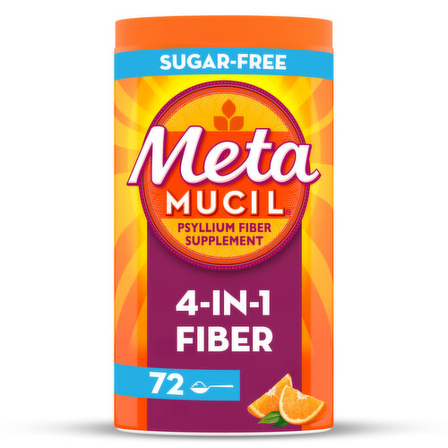 Metamucil Smooth Metamucil Daily Fiber Supplement, Psyllium Husk Fiber Powder, Sugar-Free, Orange, 72 Ct