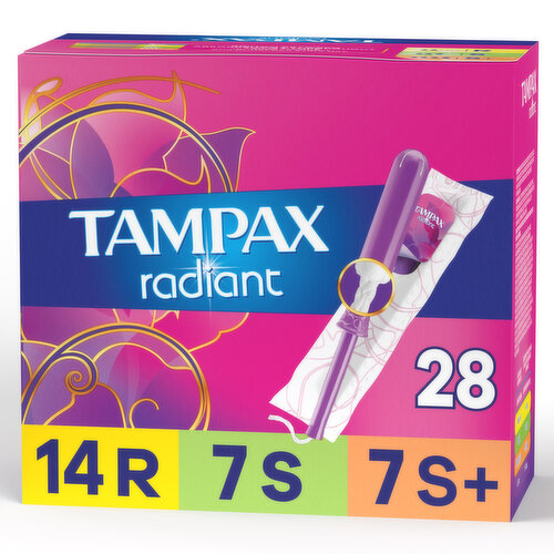 Tampax Radiant Radiant tampons unscented trio pack regular/super/super plus absorbency