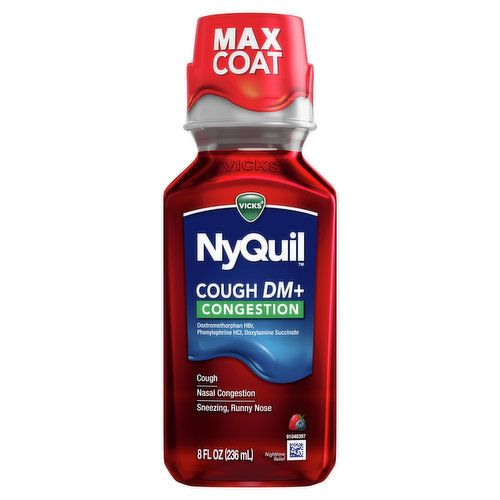 Vicks Cough Vicks NyQuil Cough DM + Congestion Nighttime Medicine, Cherry, 12 OZ