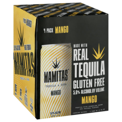Mamitas Tequila & Soda, Mango, 4 Pack