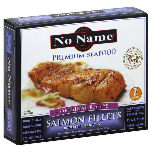 Premium seafood. Individually sealed for freshness and convenience. Good Proof. Pop-up timer. Marinated for enhanced flavor and juiciness. No Name: Est. 1970. Fully guaranteed. Butcher quality meats. No Name began over thirty years ago in a small, neighborhood butcher shop when the butchers couldn't come up with a name for their famous cut of steak that turned out tender every time. Since then, No Name has made a name for itself introducing all kinds of butcher-quality meats that are individually wrapped for convenience, virtually goof-proof and always tasty. Now the butchers at No Name are at it again with a whole line of mouth-watering, individually wrapped flavored meats that go from freezer, to oven, to table in no time. Mmmm. Better yet, stop imagining and just try 'em right now! If you have any questions or comments, please call us at 1.888.387.1152 or visit us online at www.nonamesteaks.com. Fully Guaranteed: Requires return of UPC and store receipt within 30 days of purchase.