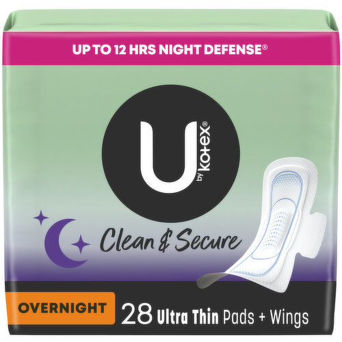 U By Kotex Clean & Secure Ultra Thin Overnight Pads with Wings