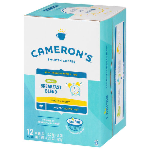 Cameron's Coffee, Light Roast, Breakfast Blend, Decaf, Pods