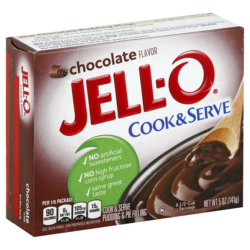 No artificial sweeteners. 6 - 1/2 cup servings. No high fructose corn syrup. Same great taste. Per 1/6 Package: 90 calories; 0 g sat fat (0% DV); 105 mg sodium (4% DV); 15 g sugars. See back panel for prepared nutrition. jell-o.com.