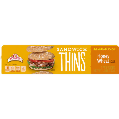 Brownberry Sandwich Thins Brownberry Honey Wheat Sandwich Thins, 6 Rolls, 12 oz