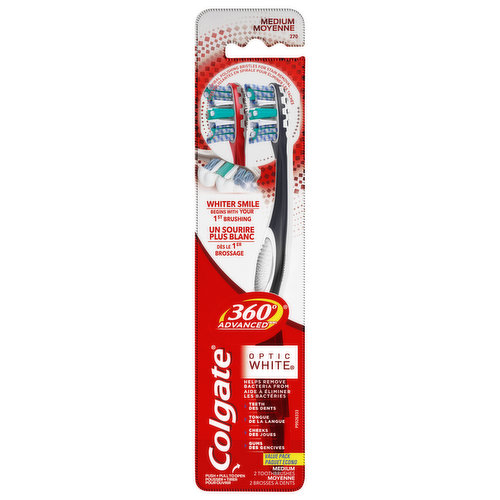 Colgate 360 Degrees Advanced Optic White Toothbrushes, Medium, Value Pack