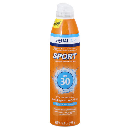 Equaline Sport Sunscreen, Continuous Spray, Broad Spectrum SPF 30, Value Size