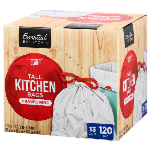 Great Value Tall Kitchen Trash Bags - 13 Gallon, 120 Bags, Drawstring 