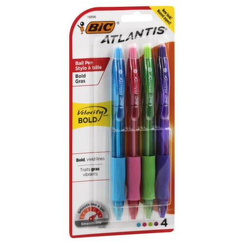 Bic Velocity Gel Retractable Pen, Assorted - 4 pack