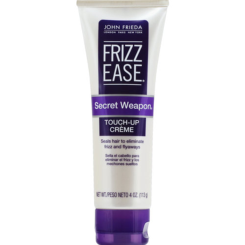 Seals hair to eliminate frizz and flyaways. What it Does: Instantly smoothes hair and camouflages frizzy ends for a flawless, shiny finish. Use anytime, anywhere. With UV filter. For further information, visit www.johnfrieda.com or call 1-800-521-3189. Made in USA.