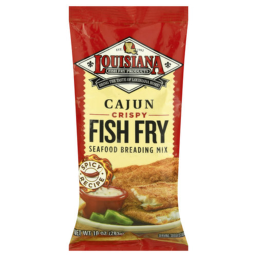 Produced with genetic engineering. Est. 1982. Bring the taste of Louisiana home! Spicy recipe. www.LouisianaFishFry.com. Proudly manufactured in Louisiana.
