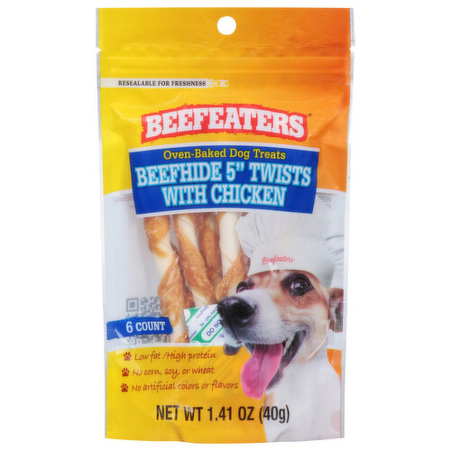 Beefeaters Dog Treats, Beefhide Twists with Chicken, 5 Inch