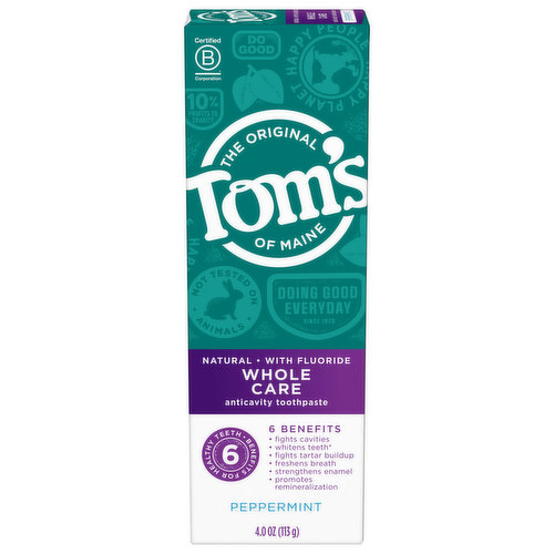 Tom's of Maine Whole Care Natural Toothpaste with Fluoride, Peppermint
