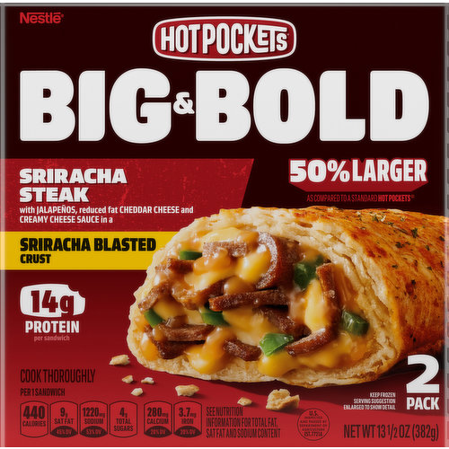 Hot Pockets Sandwiches, Sriracha Steak, 2 Pack