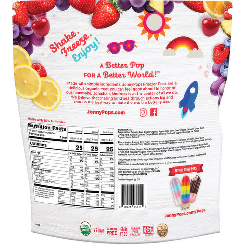 JonnyPops Organic Cherry/Grape/Fruit Punch Freezer Pops