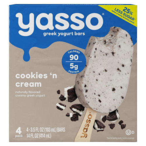 Yasso Yogurt Bars, Greek, Cookies 'n Cream, 4 Pack