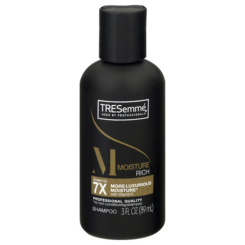 Used by professionals. System for 7x more luxurious moisture (vs non-conditioning shampoo) with Vitamin E. Professional quality. Why use the Moisture Rich System? Hair seeming dull or dry? The Tresemme Moisture Rich System delivers intense nourishment and hydration leaving tresses with a beautiful, healthy shine. www.tresemme.com. how2recycle.info. SmartLabel app enabled. For more tips from our stylists, go to tresemme.com.