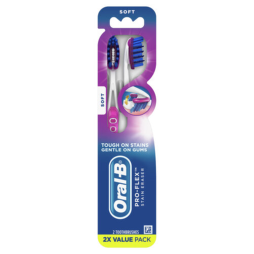 Oral-B Luxe 3D White Pro-Flex Stain Eraser Toothbrushes, Soft, 2 Count