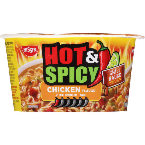 Nissin Hot and Spicy Bowl Noodles Chicken, 3.32 Ounce (Pack of 12)