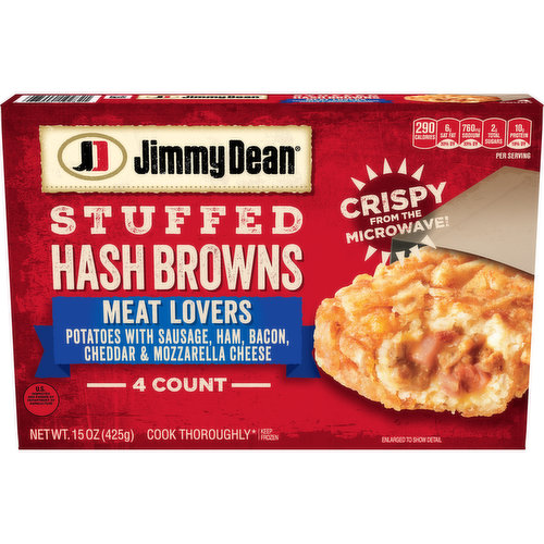 Jimmy Dean Stuffed Hash Browns Meat Lovers Frozen Breakfast, 4 Count