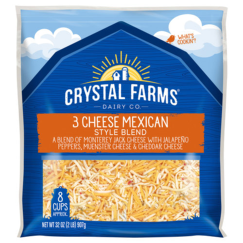 Crystal Farms Cheese Blend, 3 Cheese, Mexican Style