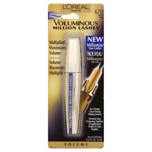 L'Oreal Voluminous Million Lashes Mascara, Waterproof, Black 670