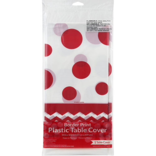 Creative Converting Table Cover, Border Print, Chevron Dots-Classic Red, Plastic