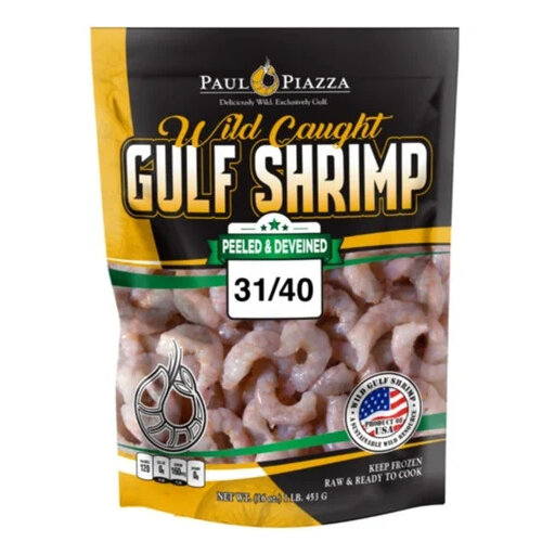 Paul Piazza Raw Gulf Shrimp, Peeled & Deveined, 31/40