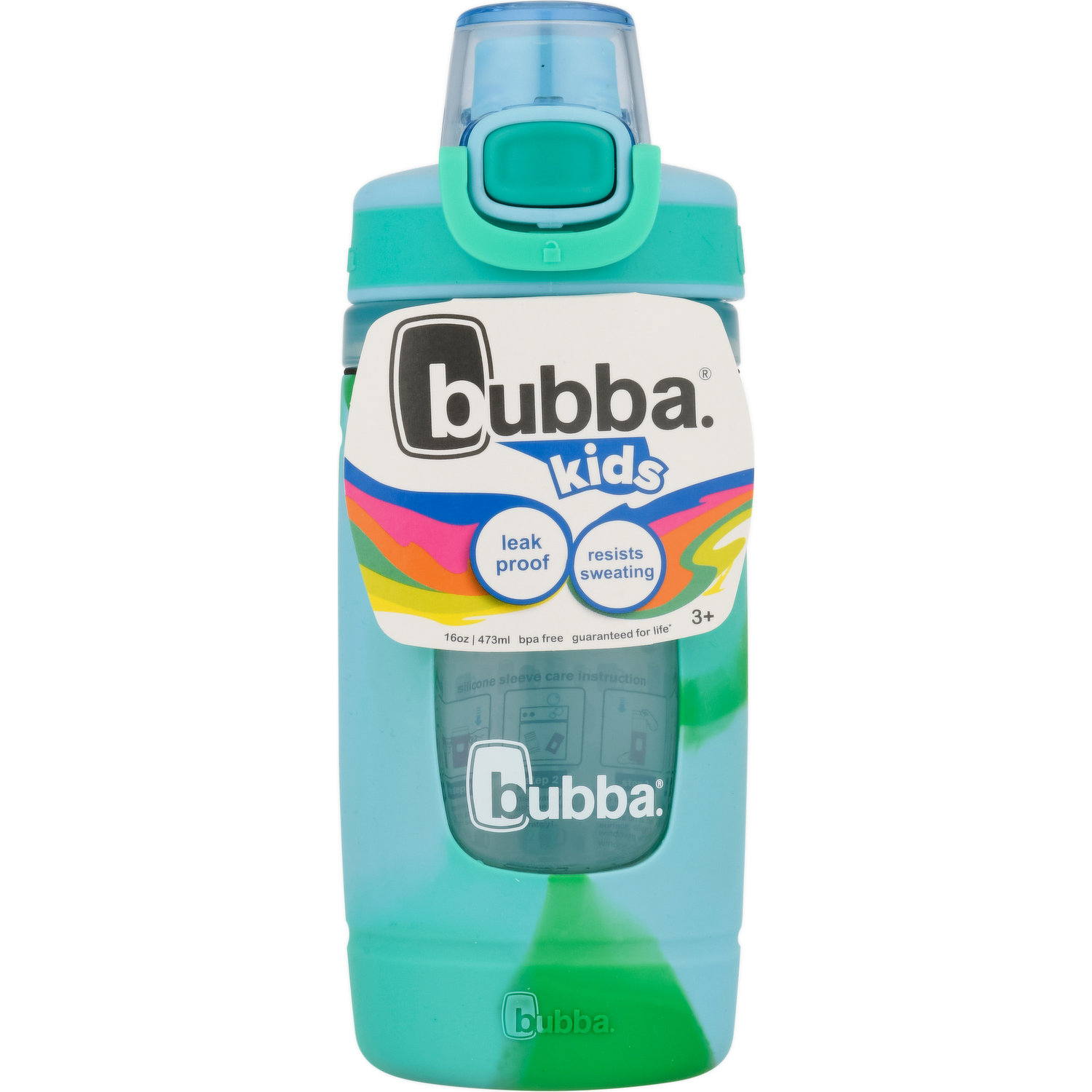 bubba Flo Kids Water Bottle with Silicone Sleeve, 16 oz, Mixed Berry