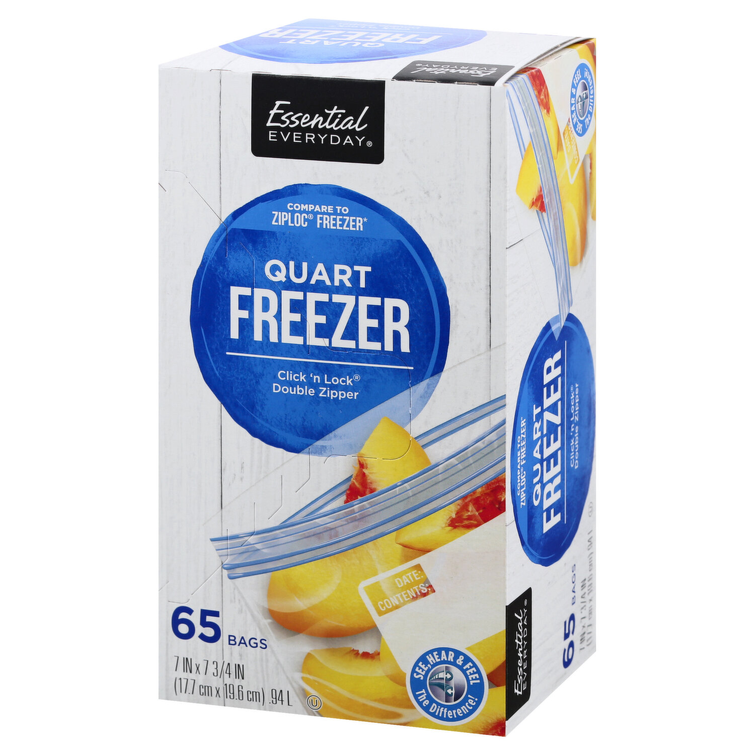 Essential Everyday Freezer Bags, Double Zipper, Quart