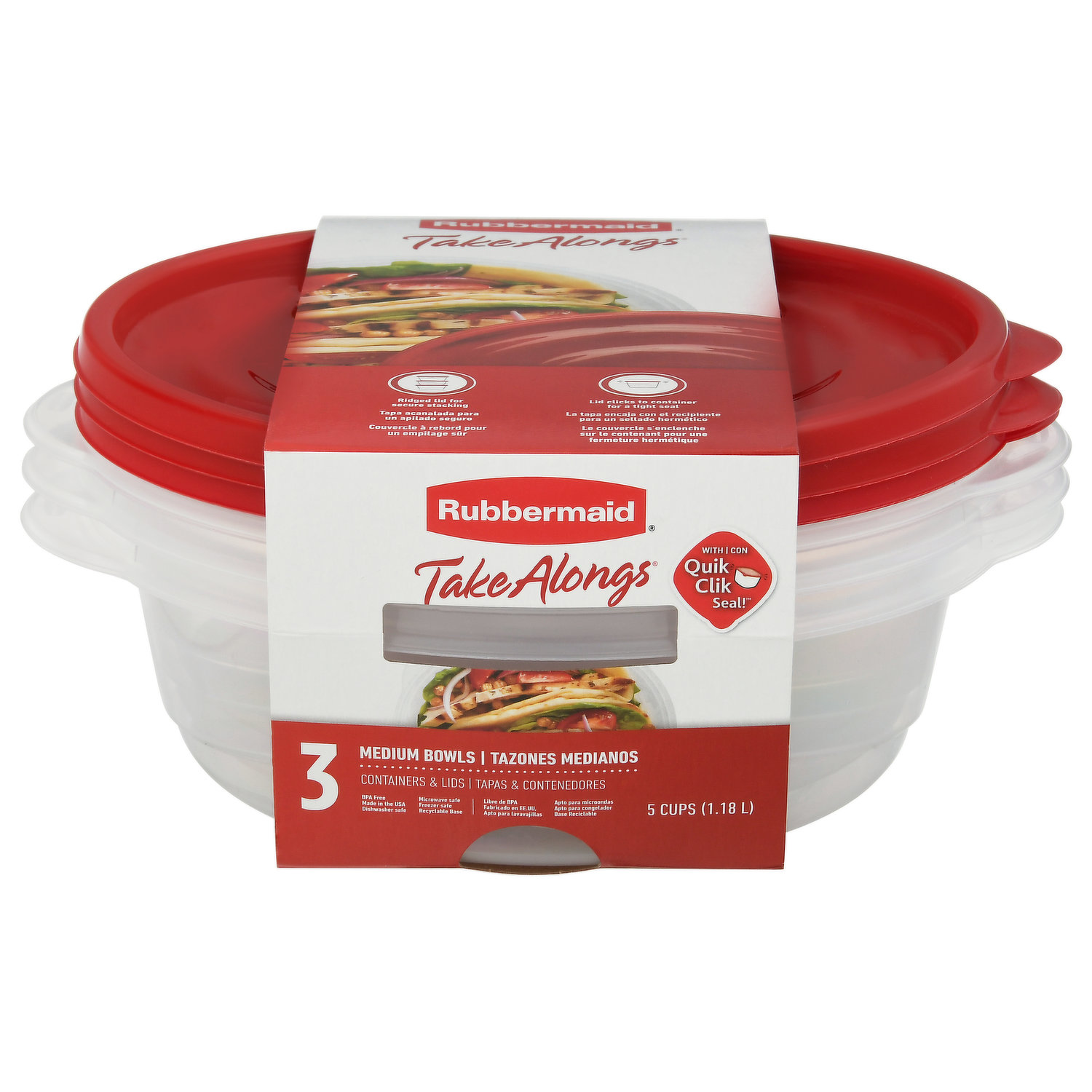 Rubbermaid Take Alongs 2 Large Rectangles Containers Lids 1.1 Gallon Quick  Seal