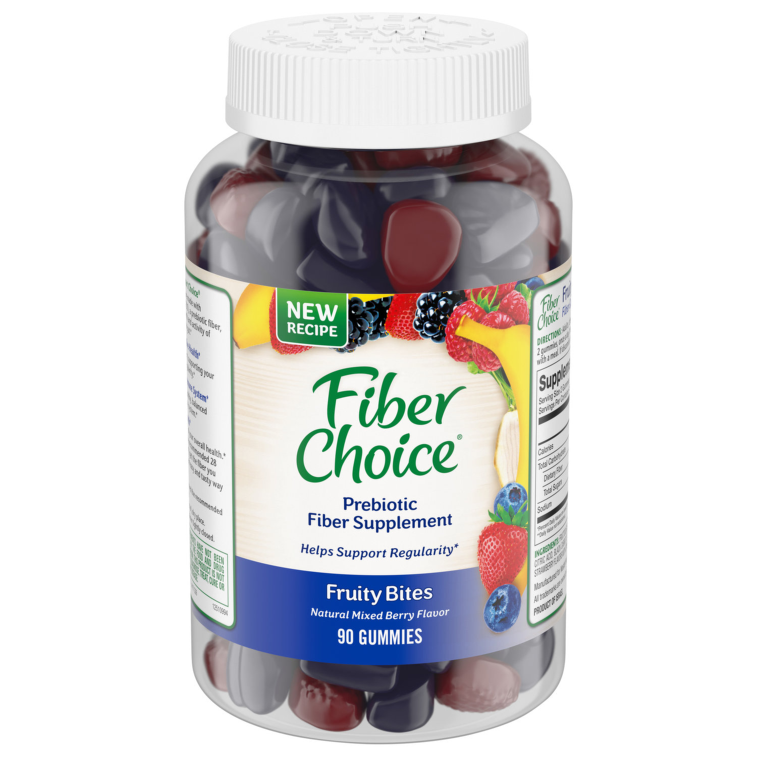 Fiber Choice Fruity Bites Daily Prebiotic Fiber Supplement Gummies, Mixed Berry, 90 Count