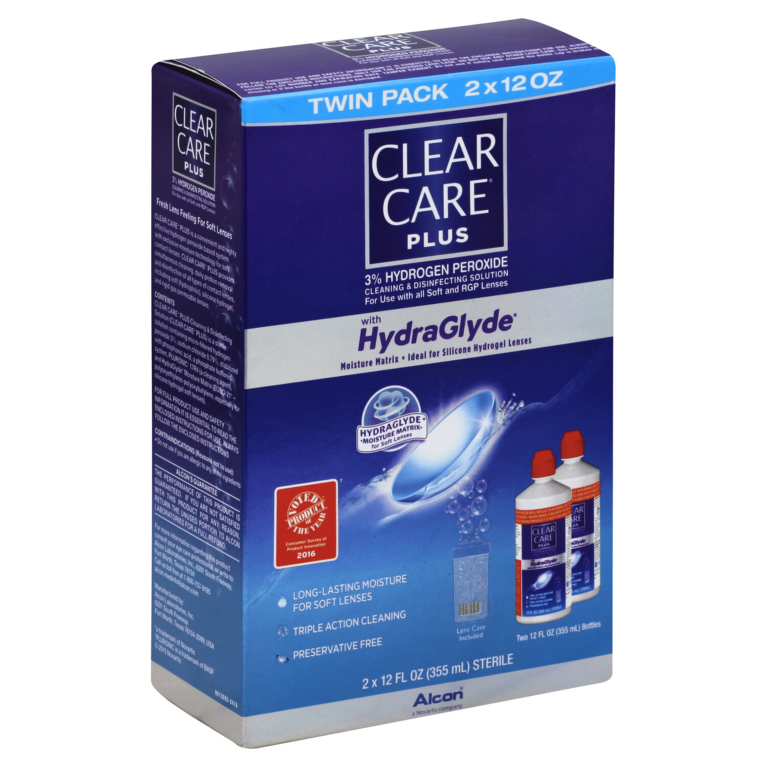 Clear Care Plus Cleaning Solution with Lens Case, Twin Pack, Multi, 12 Oz,  Pack of 2