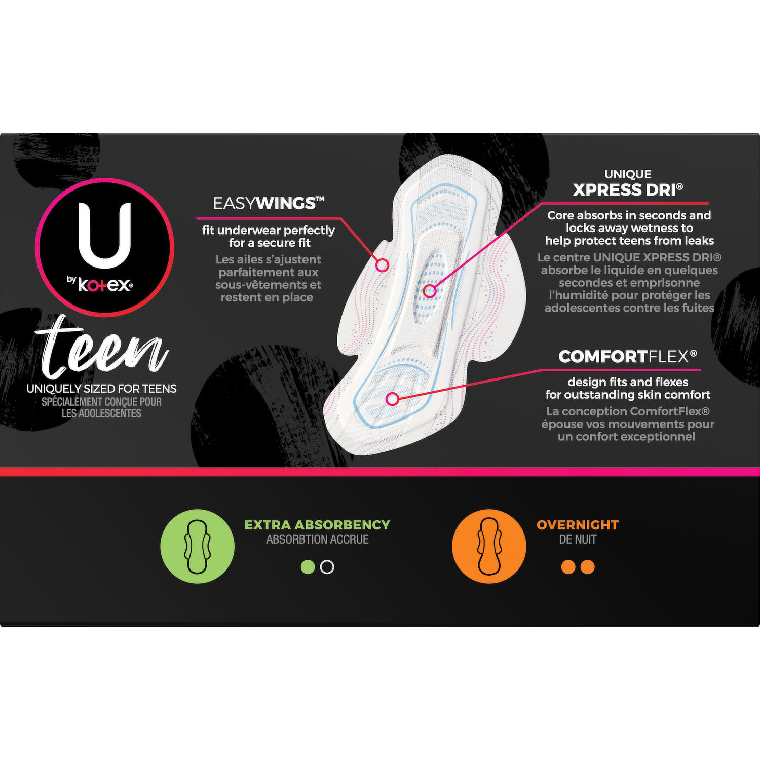 U By Kotex Teen Thin Feminine Pads with Wings, Extra Absorbency